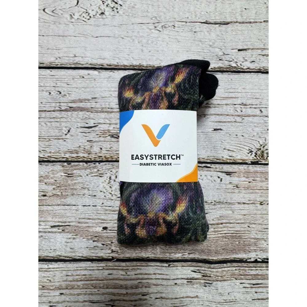 NEW Viasox Easy Stretch Diabetic Socks Iris Floral Design Medium Women's 5-9